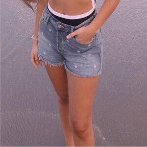 Denim embroidered shorts